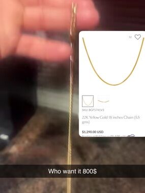 22K Yellow Gold Chain Necklace - 18"